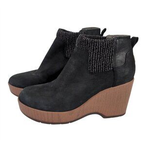 Dr Scholls Chelsea Platform Wedge Preston Bootie Women 6.5 Black Slip On Leather